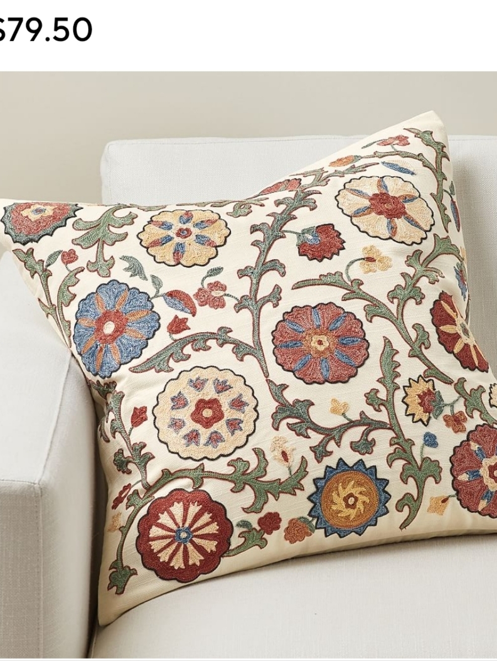 Pottery Barn Embroidered Floral Throw Pillow Covers Set of 2 Boho Cream Multi